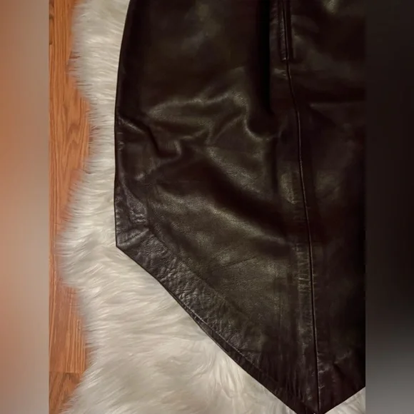 CACHE Oxblood Burgundy Leather Asymmetric Midi Slit Skirt 90s Deadstock - Picture 12 of 13